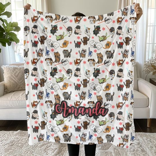 Discover Personalized Star Meow Wars Blanket - Custom  Velveteen Plush Blanket