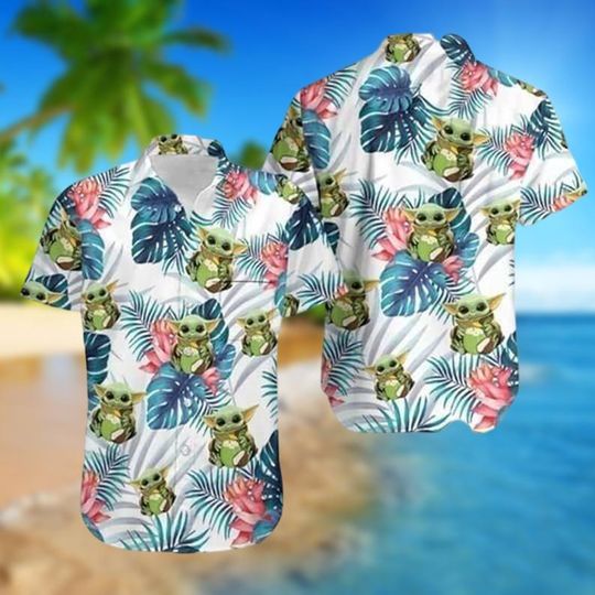 Discover Babyy Yodaa Hawaiian Shirt, Cute Tropical Summer Shirt, Starr Warss Gift for Fans