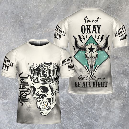 Discover Jelly Roll Beautifully Broken 3D Tour 2025 T-Shirt, Retro I'm Not Okay But It's All Gonna Be Alright Shirt