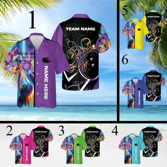 Discover Personalized Neon Bowling Hawaiian Shirts Men Aloha Bowler Hawaii Summer Shirts