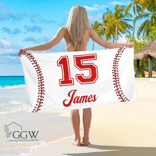 Discover Baseball Custom Beach Towel, Beach Towel For Boys, Baseball Softball Team Gift