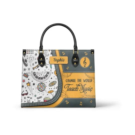 Discover Personalized Change The World Teach Music Leather Bag