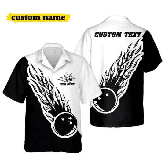 Discover Custom Bowling Shirt For Men, Flame Ball Personalize Name Bowling Hawaiian Shirt