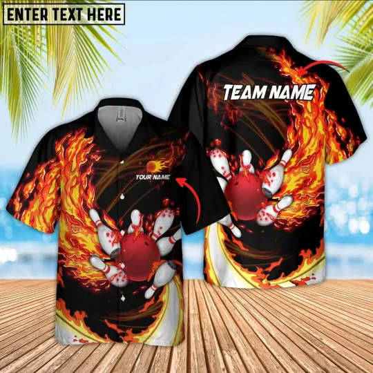 Discover Breath Of Fire Bowling And Pins Multicolor Option Customized Name Hawaiian Shirt