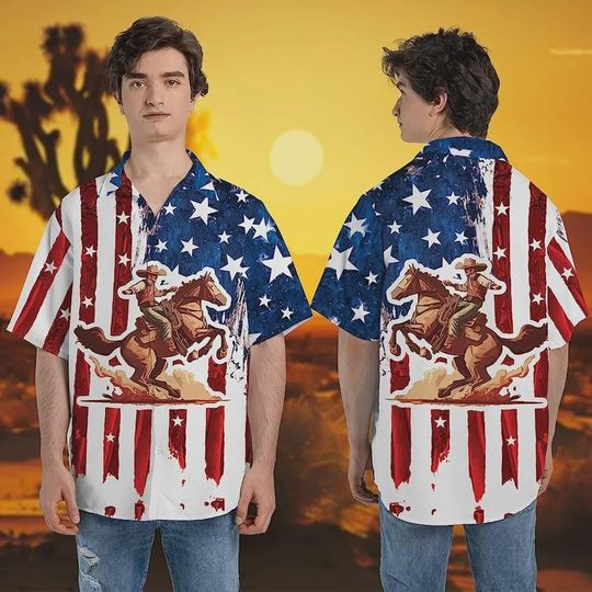 Discover American Cowboy Hawaiian Shirt, Vintage Cowboy Shirt, Aloha Hawaiian Shirt