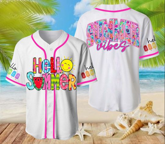 Discover Hello Summer  Baseball Jersey, Funny Retro Summer Baseball Jersey