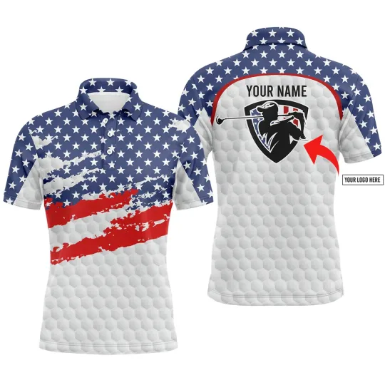 Discover Golf Men Polo Shirt   American Flag Custom Name And Logo Team Golf   Personalized
