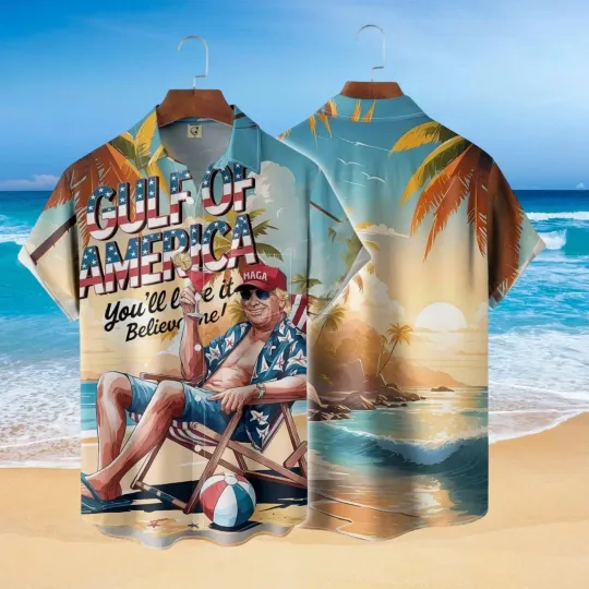Discover "Trump 'Gulf of America' Hawaiian Shirt – Funny MAGA Beach Essential