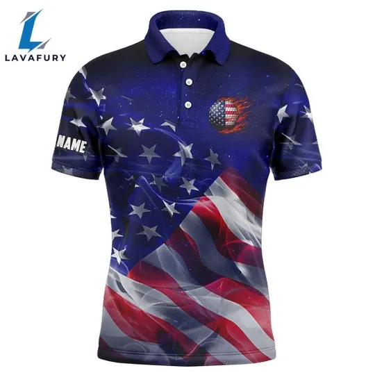 Discover Mens Golf Polo Shirt American Flag Blue Galaxy Custom Golf Team Jerseys