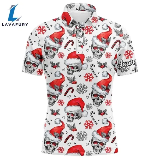 Discover Men Golf Polo Upf Shirts Funny Christmas Skull Pattern Custom Team Golfer Gifts