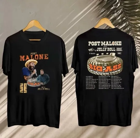 Discover 2025 Post Malone Big Ass Stadium Tour Shirt, Post Malone And Jelly Roll Shirt
