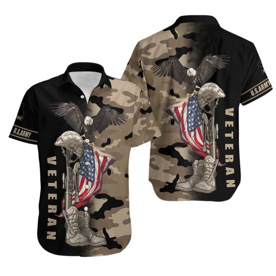 Discover US.Army Eagle US Flag Camo Hawaiian Shirt