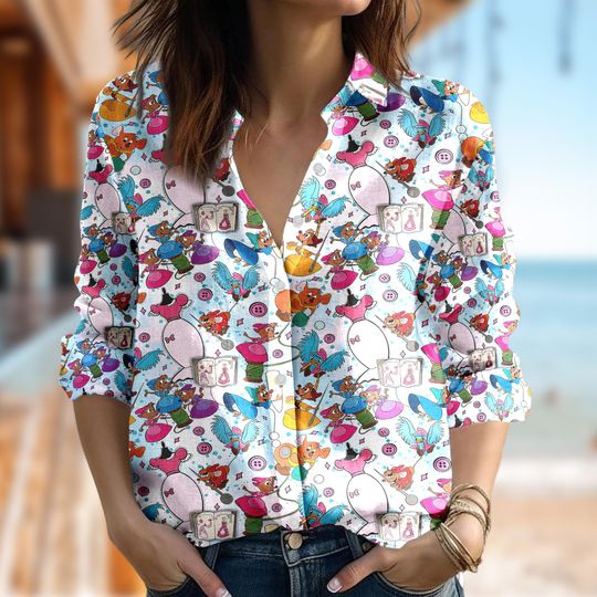Discover Disneyyy Jaq and Gus Shirt, Animated Cute Mouse Button Up Shirt