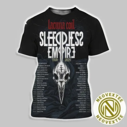 Discover Lacuna Coil Band Sleepless Empire Tour 2025 June 10 And 112025 Dates 3D Shirt