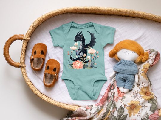 Discover Cute Floral Dragon Reading Nerdy Baby Onesie Baby Shower Bodysuit