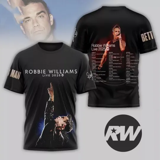 Discover RobbieWilliams Live 2025 Signature 3D T-Shirt GiF For Fan New