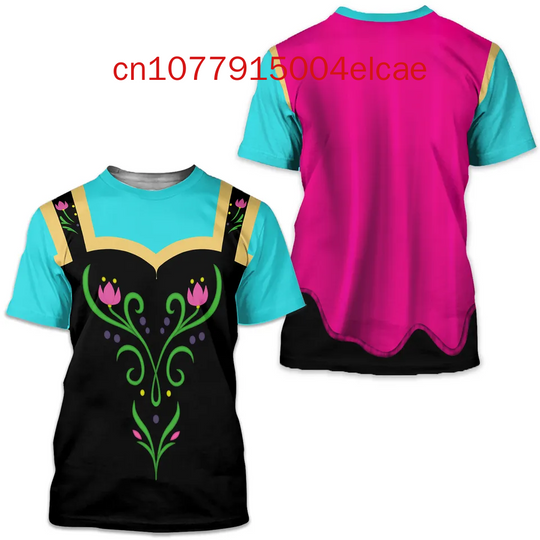 Discover New Magic Winter Princess Costume T-shirt 3D Printed Children's Casual Short Sleeved Summer Men's and Women's Oversized T-shirt