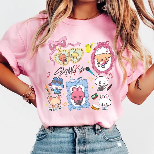 Discover Stray Kids Member Group Shirt, Skzoo Characters Shirt, Stray Kids dominate Skzoo World Tour 2025 Shirt, Coquette Bow Shirt