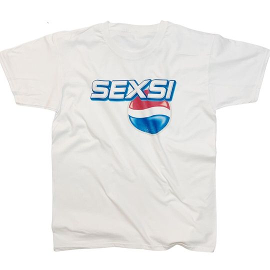 Discover Sexsi Funny Meme White T-Shirt Parody Branding Logo Funny T-Shirt