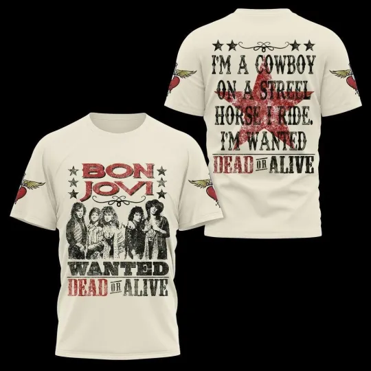 Discover Vintage 1986 Bon Jovi Wanted Dead Or Alive Album 3D T-shirt