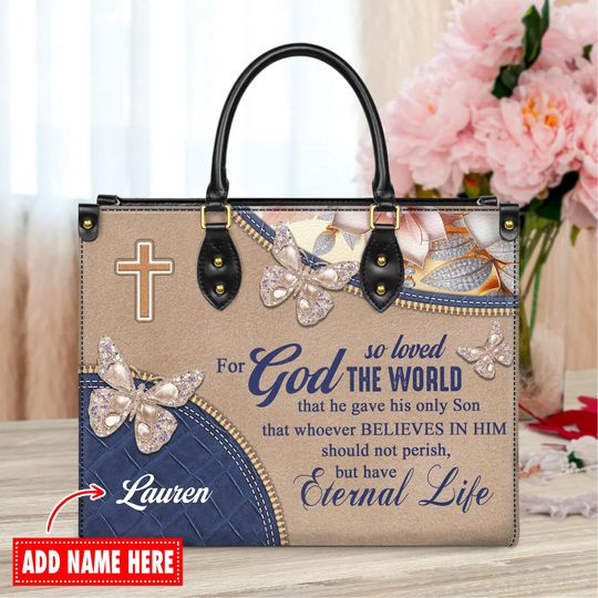 Discover Personalized For God So Loved the World Leather Bags