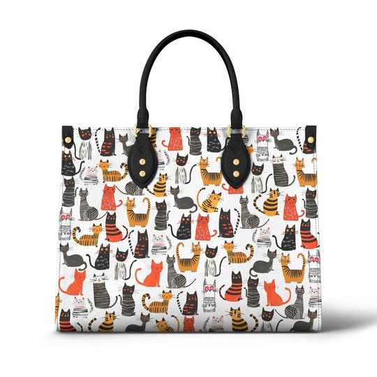 Discover Funny Cat Doodles Leather Bags, Gifts for her