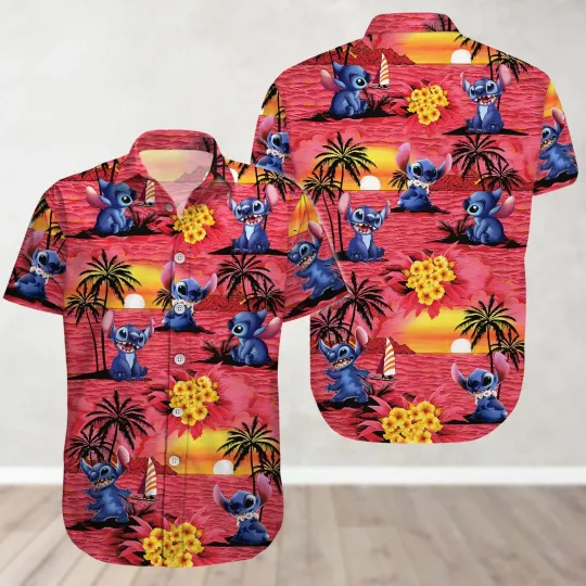 Discover Stitchh Hawaiian Shirt Disneyyy Tropical Aloha Shirt Lilo And Stitchh Sunset Beach B