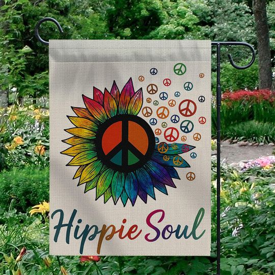 Discover Rainbow Hippie Soul Garden Flag  LGBT Peace Symbol & Sunflower Outdoor Decor, Inspirational Boho Vibes