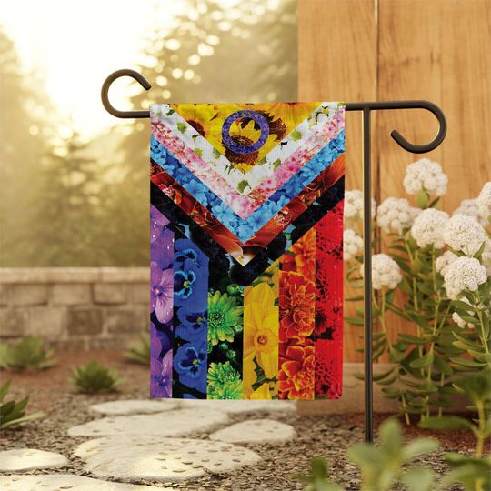 Discover Colorful LGBT Flower Garden Flag, Rainbow Floral Flag, Pride Flag for Yard, Vibrant LGBT Garden Decor, Colorful Outdoor Flag, Gift for Pride
