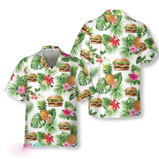 Discover Tropical Burger Aloha Hawaiian Shirt, Funny Hamburger Shirt
