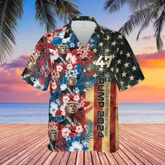 Discover Trump 2024 Make America Great Again Flowers Tropical Hawaiian Shirt
