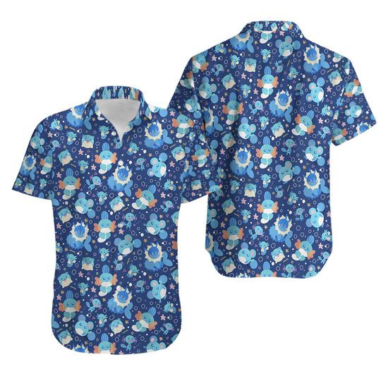 Discover Mudkip Hawaiian Japanese Anime Wooper Button-Up Shirt Mudkip Water Fun Summer Shirt Gift