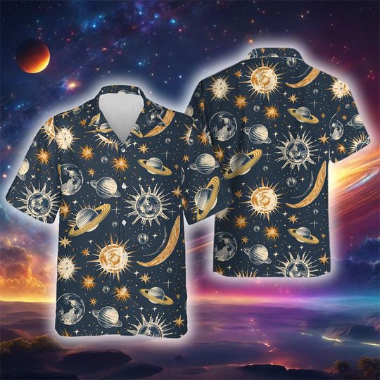Discover Abstract Stars Moon Graphic Aloha Shirt, Summer Shirt