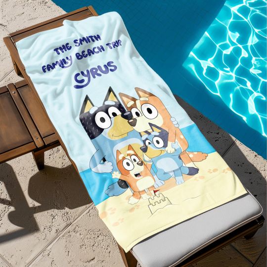 Discover Personalized BlueyDad Beach Towel, Custom Name
