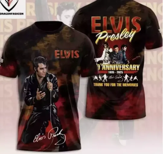 Discover Elvis Presley 90Th Anniversary 1935-2025 Signature 3D Shirt Gift for Men Women