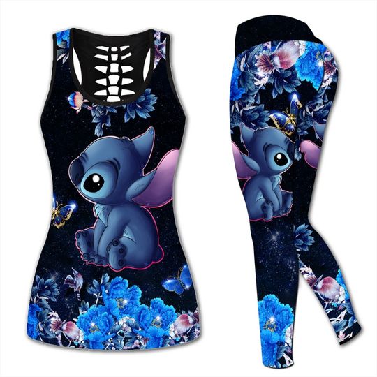 Discover Stitchh Women's Cutout Tank Top Leggings Yoga Set Summer Fitness Leggings Tracksuit Disneyyy Minniee Hollow Tank Top Leggings Set