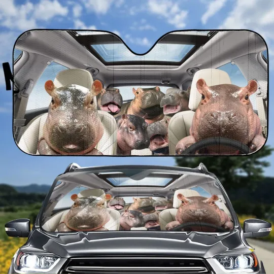 Discover Hippo Family Car Sun Shade, Car Sun Shade, Hippo Car Decoration