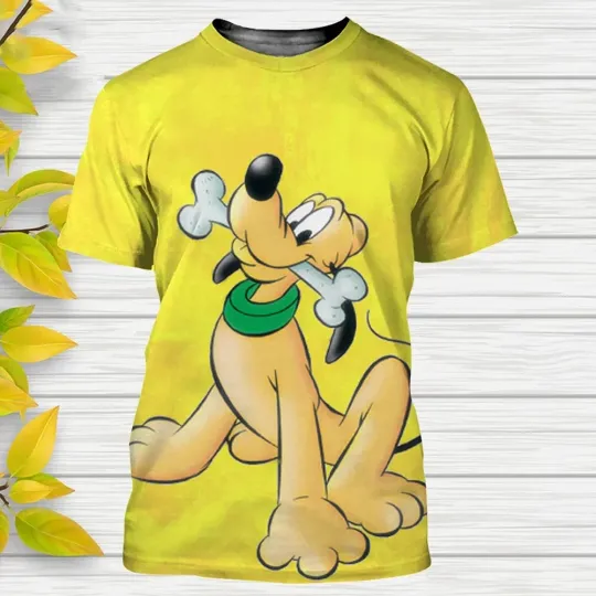 Discover Disneyyy plutoo Cartoon Print T Shirt - Yellow With Bone