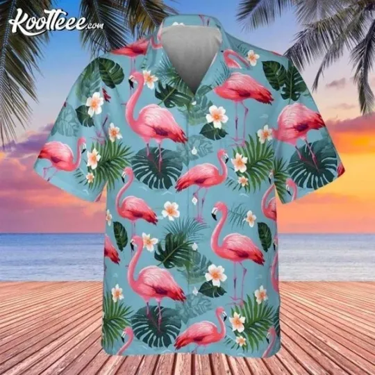 Discover Tropical Flamingo Hawaiian Button Down Shirt Unisex Adults