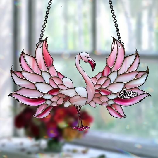 Discover Love Flamingos - Personalized Flamingo Window Hanging Suncatcher Ornament