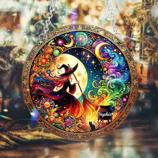 Discover Beautiful Witch - Personalized Witch Window Hanging Suncatcher Ornament