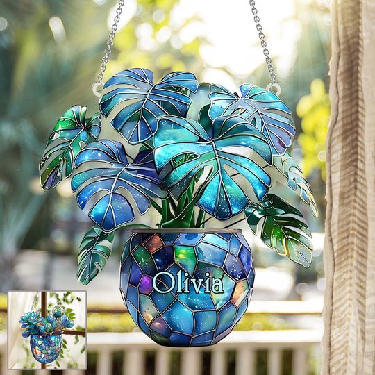Discover Monstera Deliciosa, Cactus - Personalized Gardening Window Hanging Suncatcher Ornament