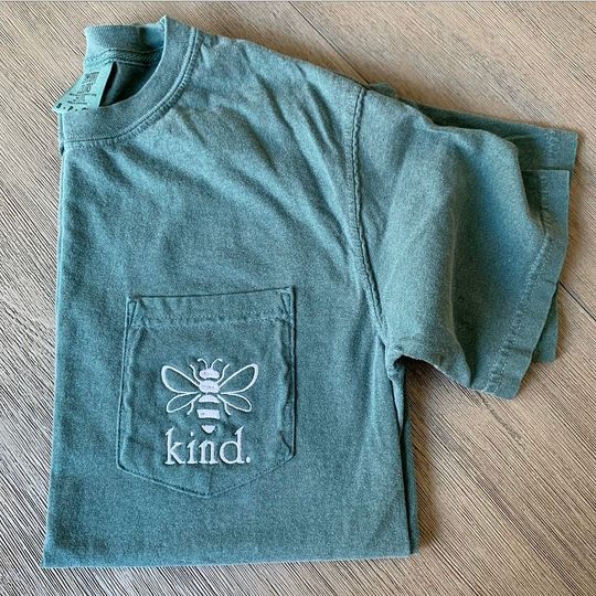 Discover Bee Kind Tee- Comfort Colors Bumblebee Monogram Pocket Tee- Personalized Pocket T-Shirt