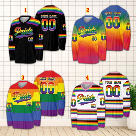 Discover Personalized Name Number LGBTQ Hockey Jersey, Custom Rainbow Pride Month Hockey