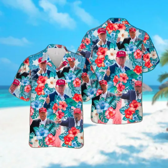 Discover Trump 2024 MAGA Hibiscus Flowers Hawaiian Shirt Donald Trump Summer