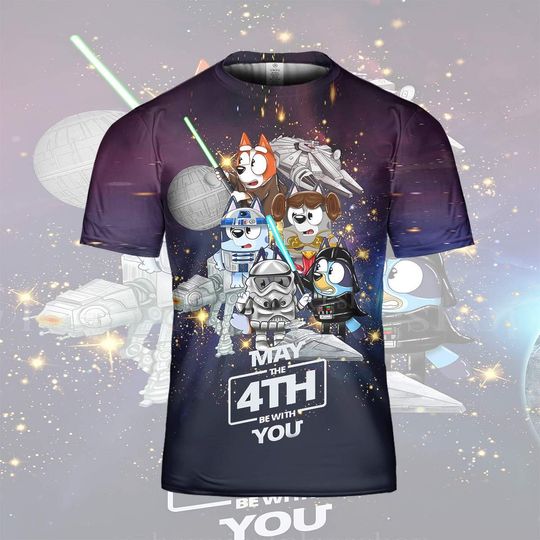 Discover BlueyDad & Friends Starr Warss 3D T-Shirt, Gift for Fans
