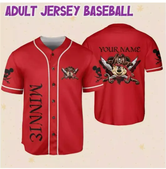 Discover Personalized Mickeyy mouse Pirates Caribbean Red 3D BASEBALL JERSEY
