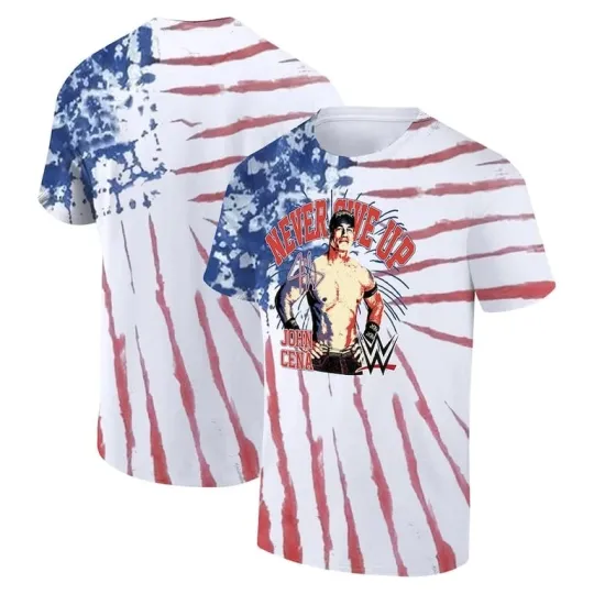 Discover Men's White-Red Jo Cen Never Give Up American Flag 3D T-Shirt
