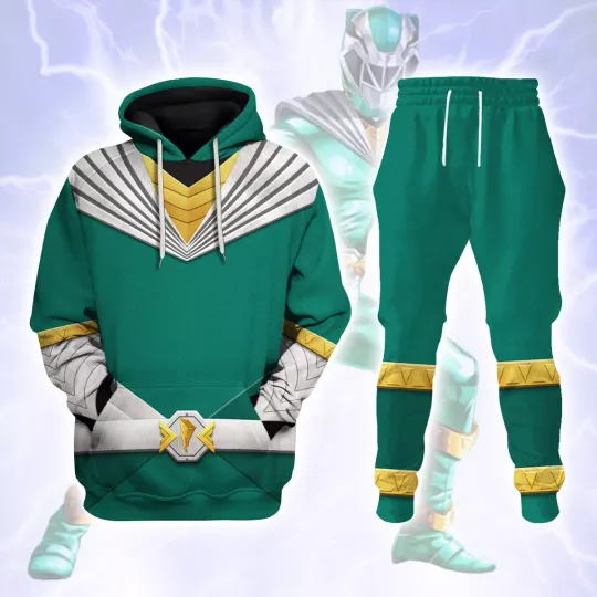 Discover Cosmic Fury Green Ranger Mighty Morphin Cosplay Costume - Hoodie Set