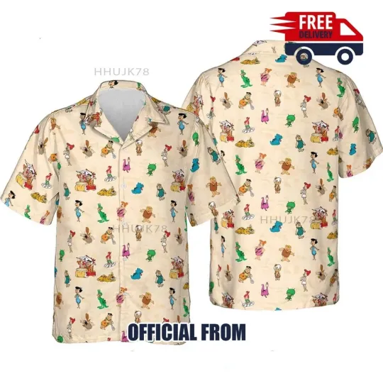 Discover Bedrock The Flintstones Hawaiian Shirt Button Down Unisex Adults S-5XL